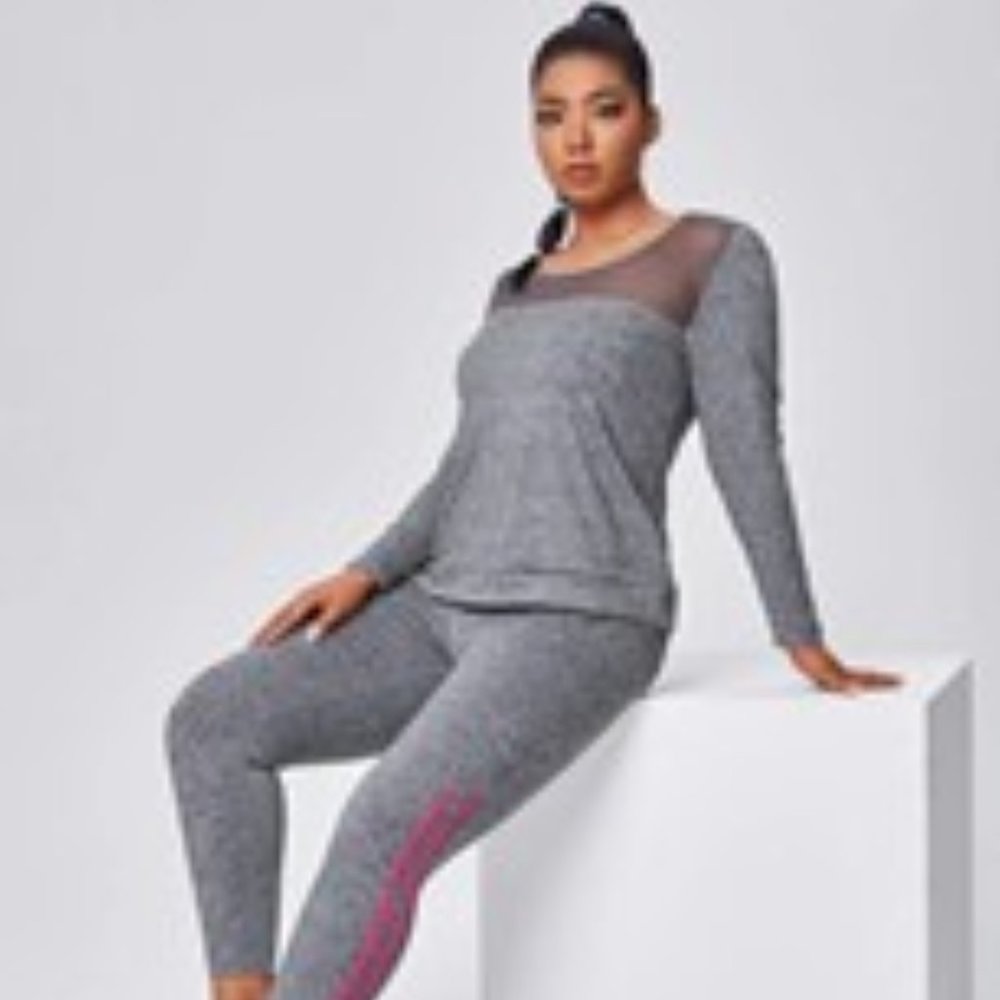 Plus Fishnet Panel Sports Top & Leggings